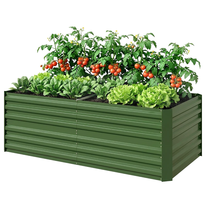 Outsunny Raised Beds for Garden, Galvanised Steel Outdoor Planters with Multi-reinforced Rods, 180 x 90 x 59 cm, Green