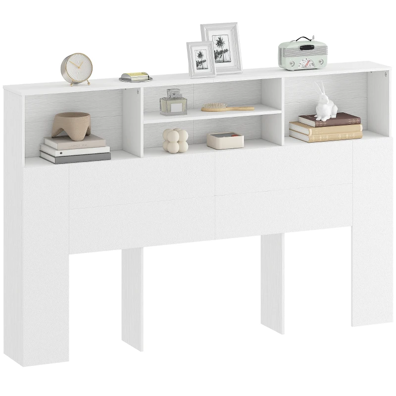 HOMCOM Tête de lit sur pied avec rangements, accessoire de lit 4 compartiments ouverts, 160 x 20,2 x 108,2 cm, blanc