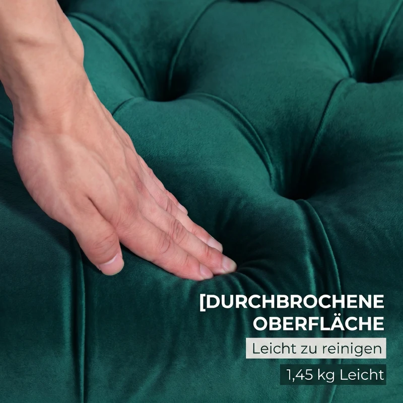 HOMCOM Banchetă pentru Capăt de Pat Tapițată cu Material Textil Matlasat cu Efect de Catifea, 118x45x42 cm, Verde Închis