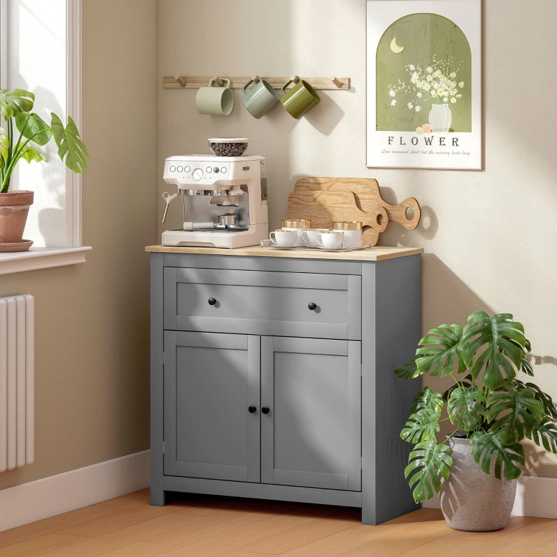 HOMCOM Credenza Cucina con Cassetto e Armadietto con Ripiano Regolabile, in Legno, 78.5x35x80 cm, Multicolore
