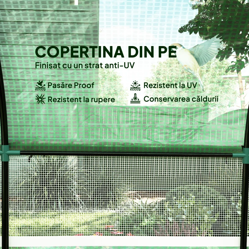 Outsunny Seră tip tunel pentru grădină 3x3x2 m din oțel și PE anti-UV cu uși rulabile și ferestre, verde