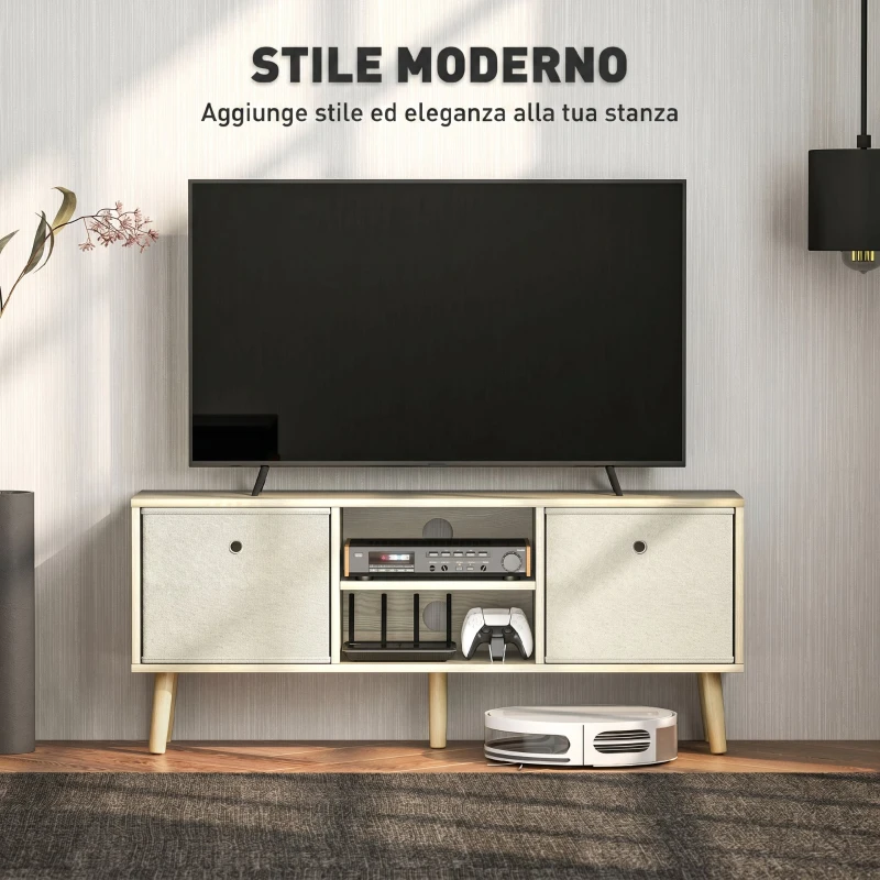 HOMCOM Mobile TV Fino a 50" con 2 Cassetti Removibili e 2 Ripiani Aperti, 110x29x46.5cm, Color Legno Beige