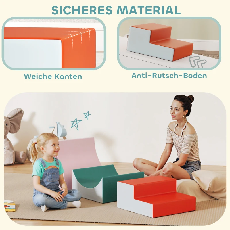 AIYAPLAY 3-teiliges Kletter- und Krabbelset für Kleinkinder, Kunstleder, Schaumstoff, Hellgrau