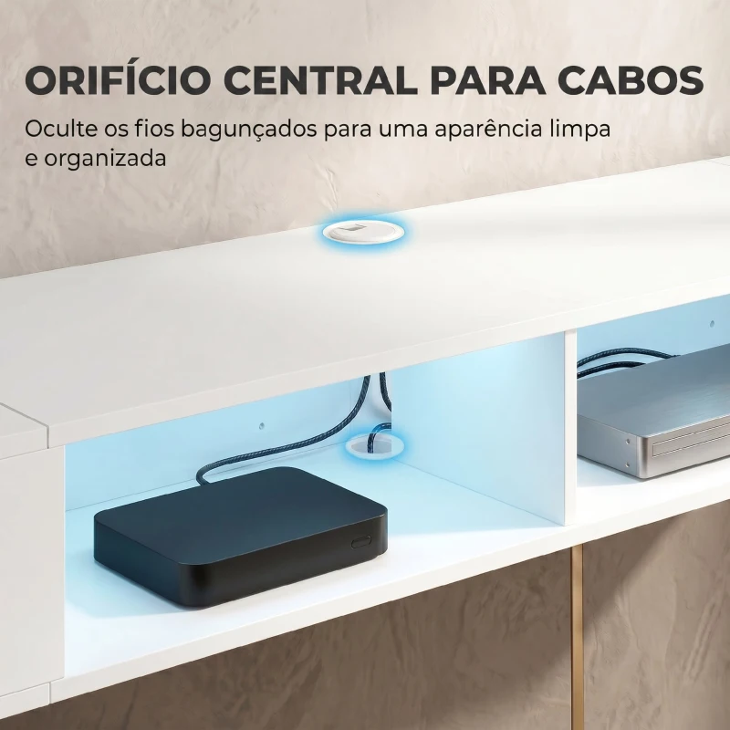 HOMCOM Móvel de TV Suspenso com Luzes LED e Estantes Abertas para Televisão até 75'' 177,8x30x18 cm Branco