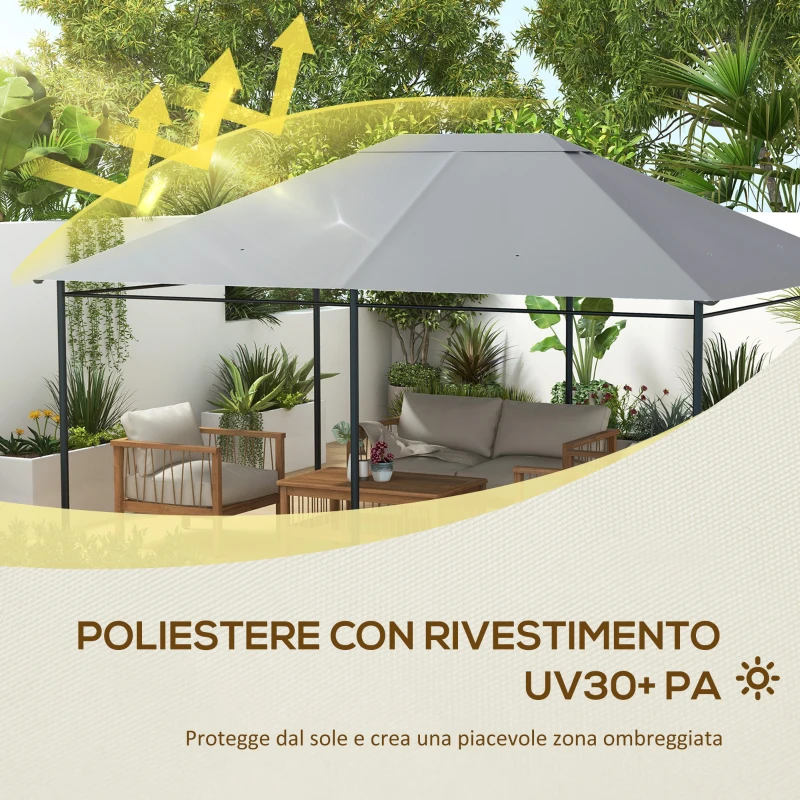 Outsunny Tetto di Ricambio 4x3 m per Gazebo Anti UV in Poliestere con Presa d'Aria, Grigio Chiaro