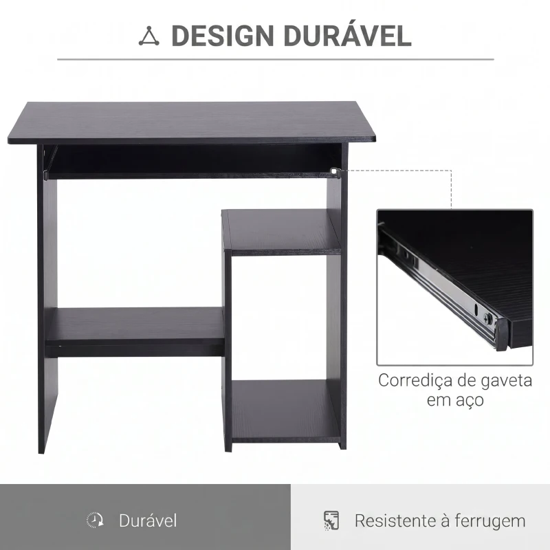 HOMCOM Birou PC Modern din Lemn cu Raft pentru Unitatea Centrală și Spațiu pentru Tastatură Glisantă, 80x45x75 cm, Negru