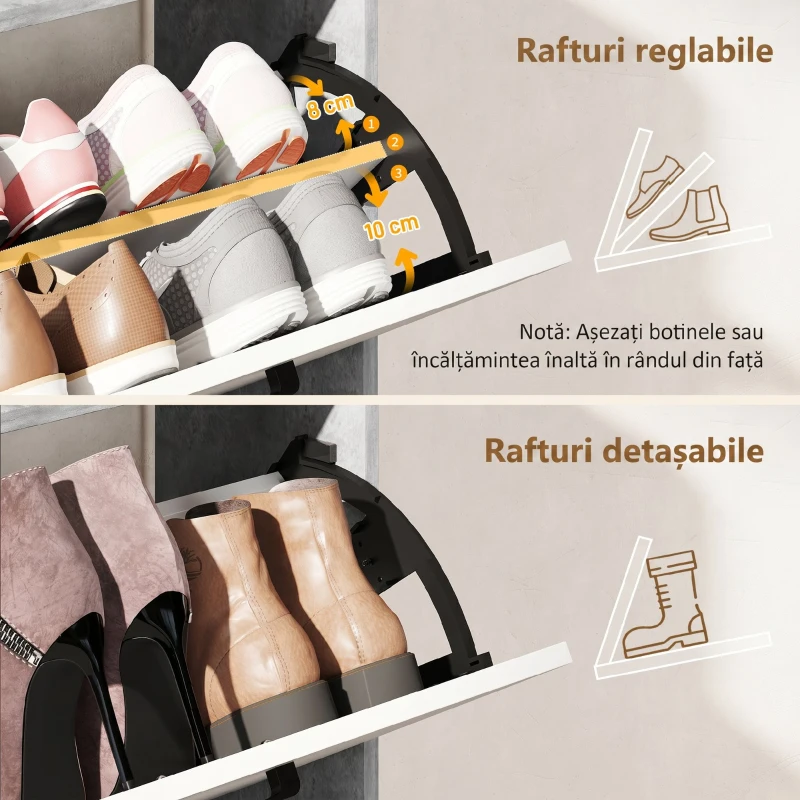 HOMCOM Scarpieră Slim cu 2 Sertare Rabatabile și 3 Compartimente Deschise, Capacitate 15 Pantofi, 83x24x90.5 cm, Gri