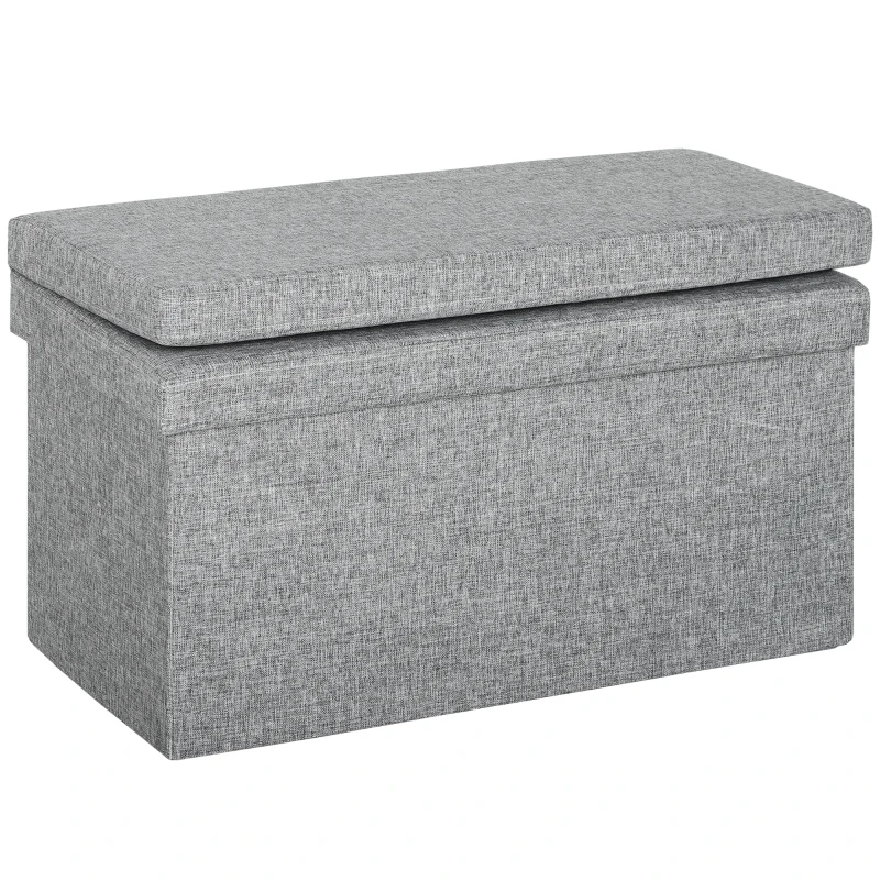 HOMCOM Bancă cu Spațiu de Depozitare Pliabilă cu Spătar și Capacitate de 77L, Tapițerie din Țesătură, 76x50x73 cm, Gri