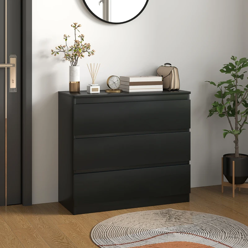 HOMCOM Commode 3 tiroirs, Meuble de rangement épuré pour chambre, intérieur, 80l x 39P x 73H cm