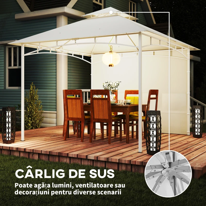Outsunny Gazebo de grădină 3x3 m din metal cu perdele, buzunare pentru depozitare și cârlig de tavan, alb crem