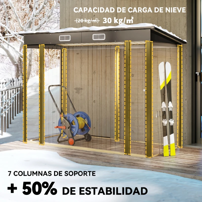 Outsunny Cobertizo de Jardín de Metal 3 m² Fácil de Montar con Estructura de Acero Galvanizado Mejorada Roble