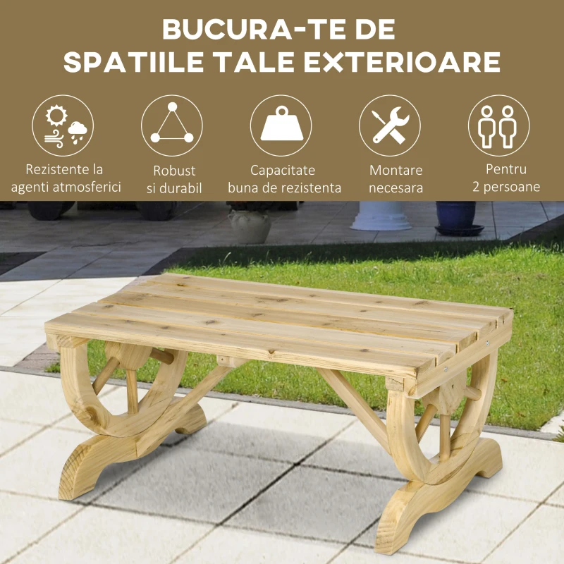 Outsunny Bancă de Grădină cu 2 Locuri, Design cu Roți, Bancă de Exterior din Lemn de Brad, Potrivită pentru Terasă, Patio și Curte, 98x50x39.5 cm, Culoare Lemn Natural