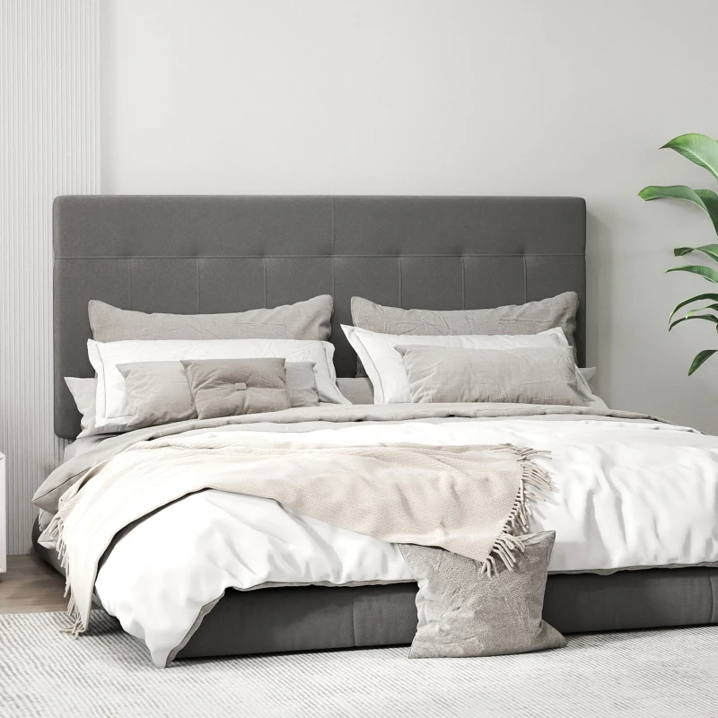 HOMCOM Kopfteil 3-fach höhenverstellbar Bettkopfteil mit Metallbeinen Samtoptik für Schlafzimmer 140x10x106/116/126 cm Grau