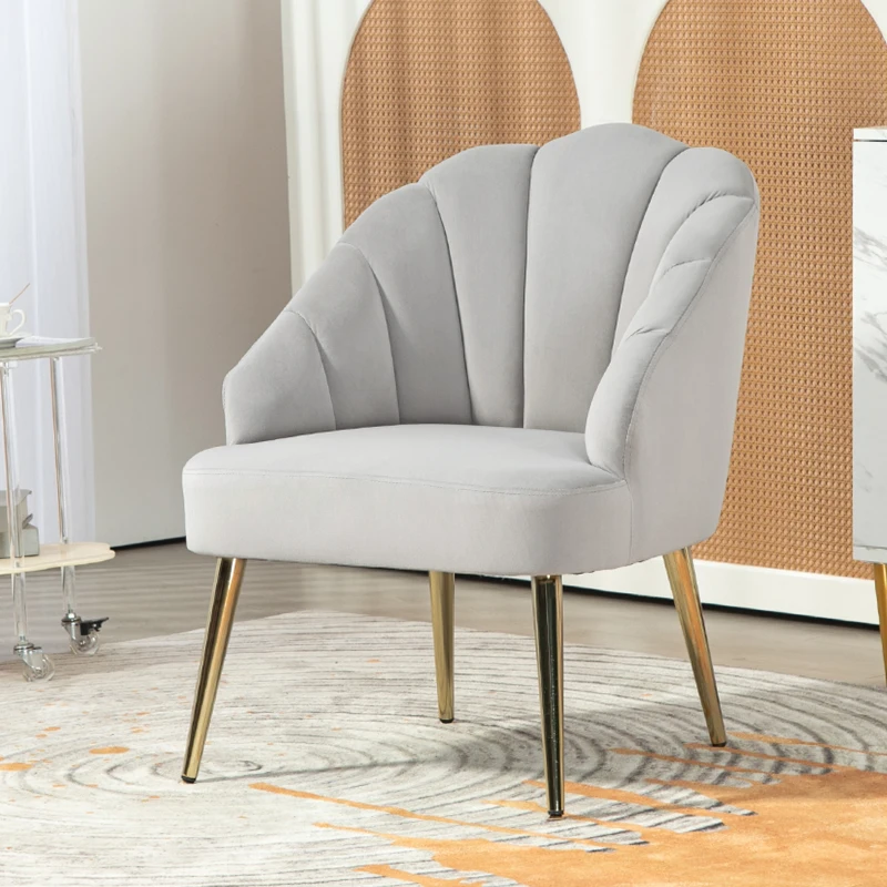 HOMCOM Poltrona in Velluto da Camera e Salotto a Conchiglia Stile Art Deco, Acciaio, 63x65x84 cm, Grigio