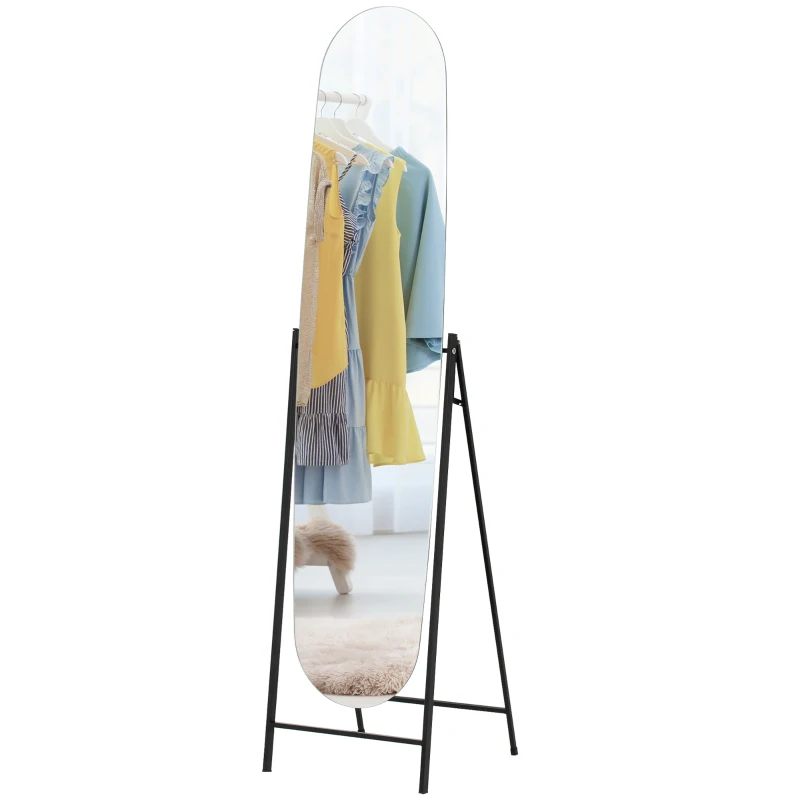 HOMCOM Espejo de Cuerpo Entero Arqueado 160x40 cm sin Marco Soporte de Metal Espejo de Pie o Apoyado en la Pared Negro