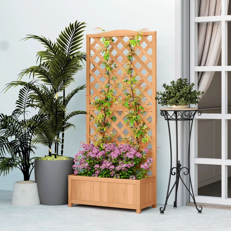 Outsunny Wooden Planter with Trellis, Freestanding Raised Bed for Garden with Lattice, Outdoor Planter Box for Climbing Plants, Vines, Flowers, 76 x 36 x 170 cm, Natural