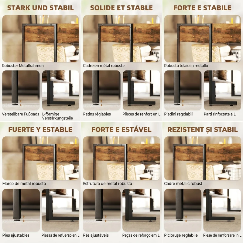 HOMCOM Masă de Cafea Ridicabilă cu Compartiment Ascuns și Raft Inferior în Stil Industrial, Maro