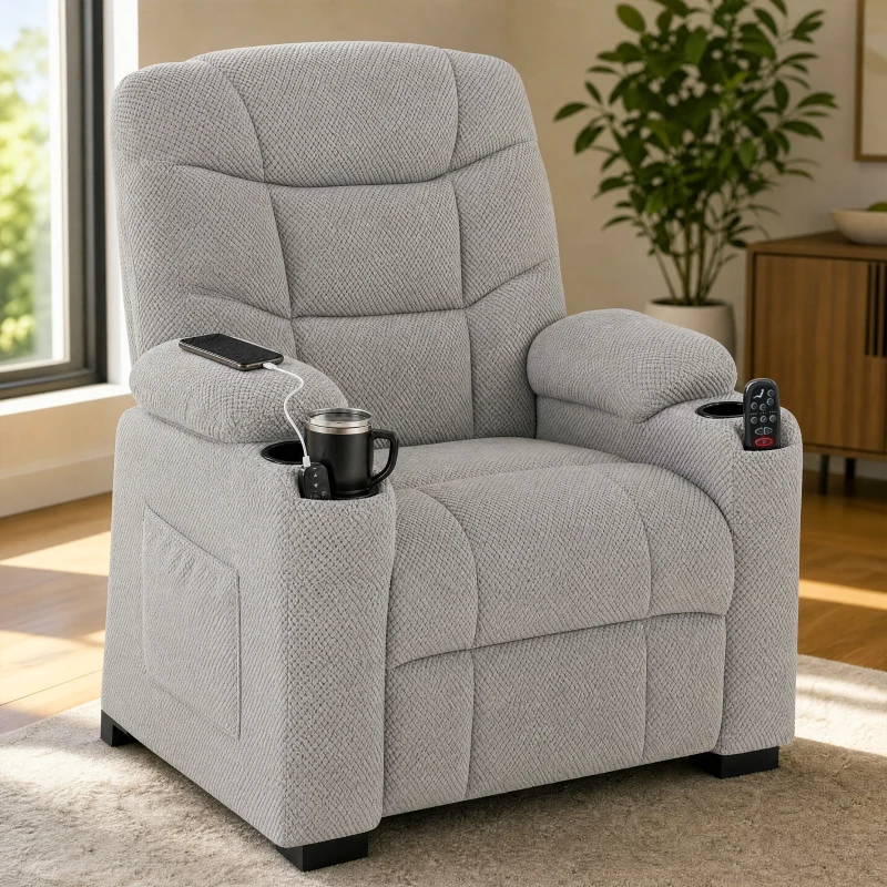 HOMCOM Elektrischer Relaxsessel mit Massage & Wärme, leisem Motor und Memory-Funktion, Grau