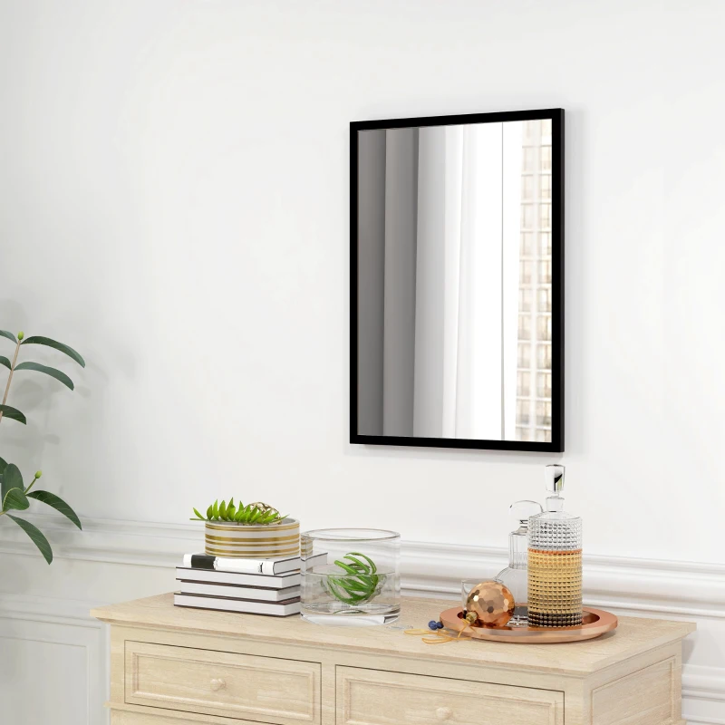 HOMCOM Espelho de Parede Decorativo 50x70 cm Espelho Retangular Espelho de Sala com 4 Ganchos Metálicos Estilo Moderno Preto
