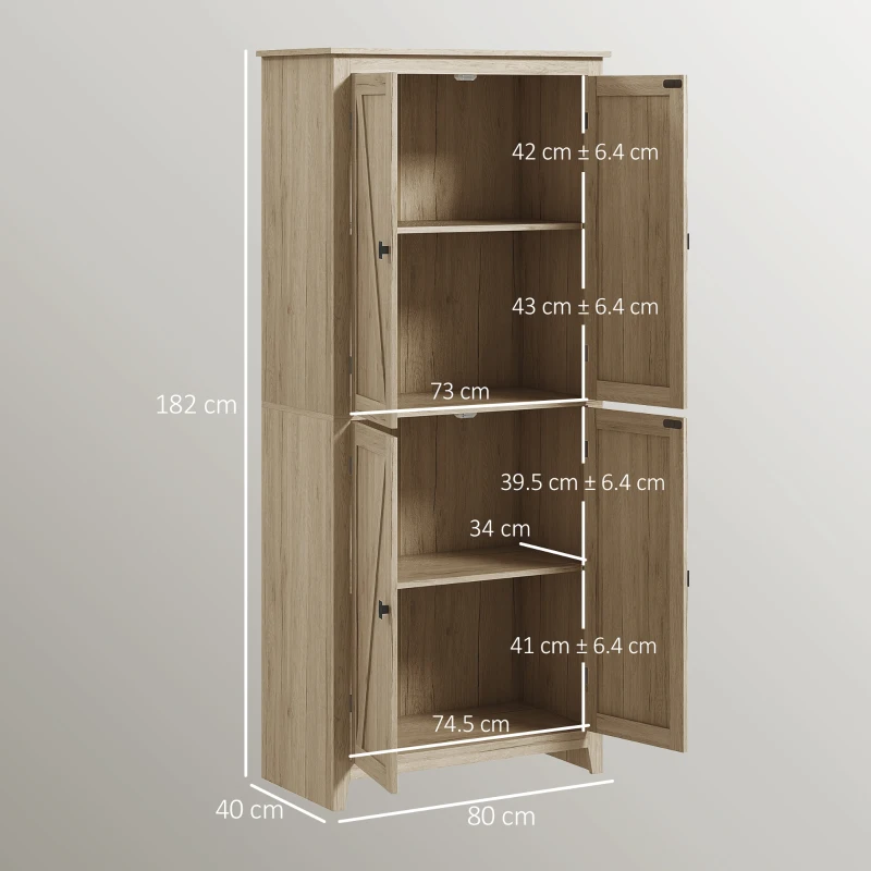 HOMCOM Mobile Cucina a 4 Ante con Mensole Regolabili e Base Rialzata in Legno 80x40x182cm