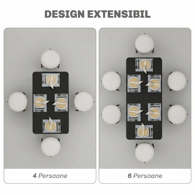 HOMCOM, Masă Extensibilă, Expandabilă de la 120-160 cm cu Picioare, din MDF, Oțel, 160x70x75cm, Negru