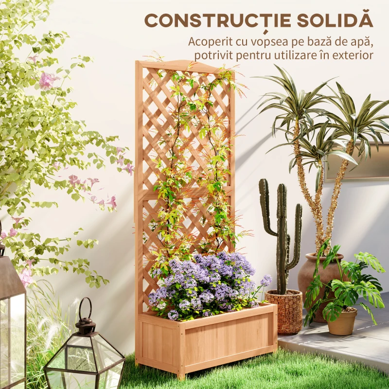 Outsunny Jardinieră cu Spalier pentru Plante Cățărătoare și Bază Largă, din Lemn de Brad, 76x36x170 cm, Maro