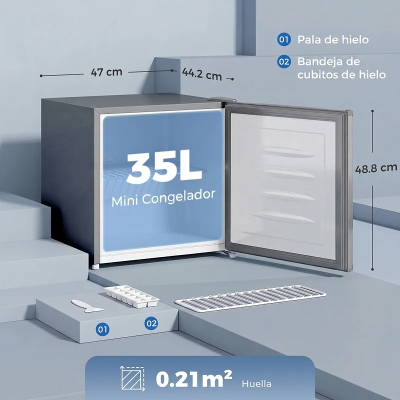 HOMCOM Mini Congelador 35 L Independiente 161 W Mini Arcón Congelador 47x44,2x48,8 cm Gris