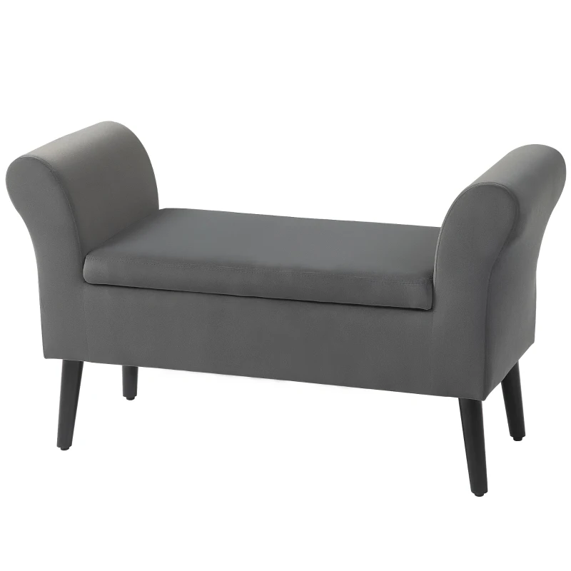 HOMCOM Polsterbank mit Stauraum, Truhenbank mit Armlehnen, 46 cm Sitzhöhe, samtartiges Polyester, 111,5 x 41 x 65 cm, Dunkelgrau