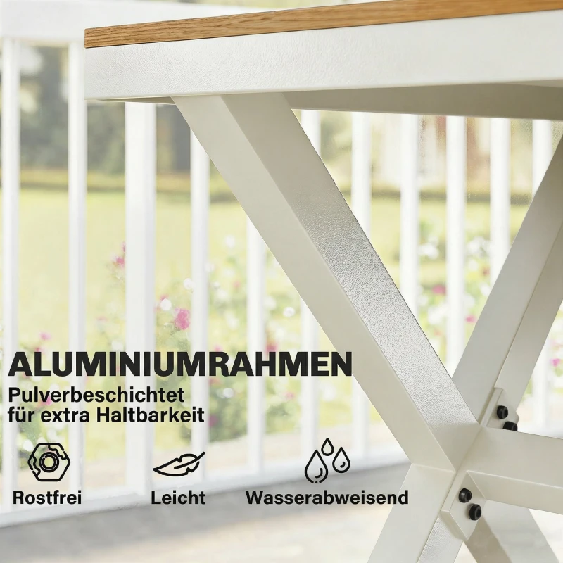 Outsunny Gartenmöbel Set Sitzgruppe 7-teilig Tisch mit 6 stapelbare Stühlen Holzoptik Aluminiumrahmen Teak