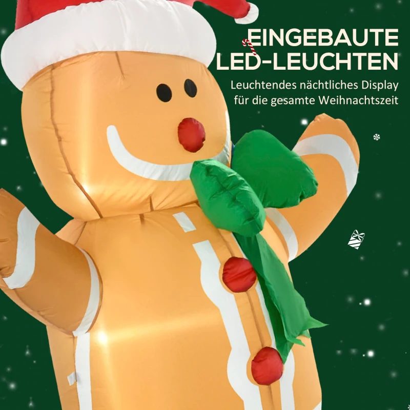 HOMCOM Aufblasbare Weihnachtsdeko 1,83 m Lebkuchenmann mit Schleife, 3 LEDs, internes Gebläse Gartendeko