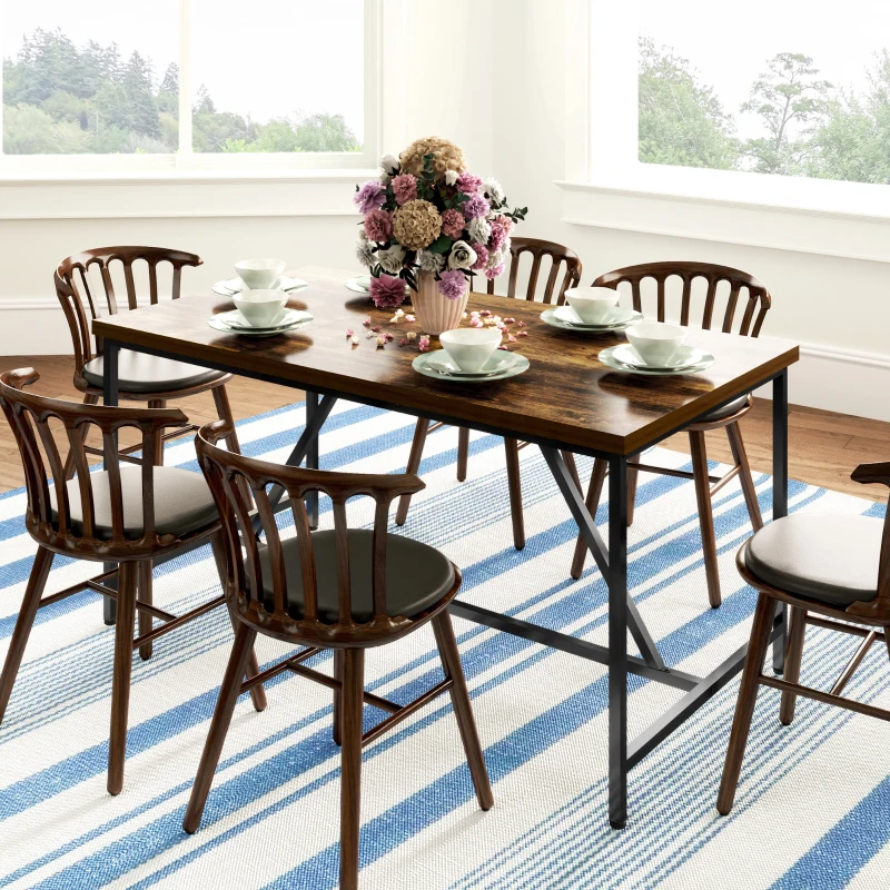 HOMCOM Tavolo da Pranzo per 6 Persone Stile Industriale in Legno e Acciaio, 150x80x75 cm, Marrone