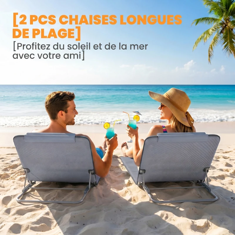 Outsunny Lot de 2 Tapis de Plage rembourré - lot de 2 Matelas de Plage - nattes de Plage - Dossier inclinable