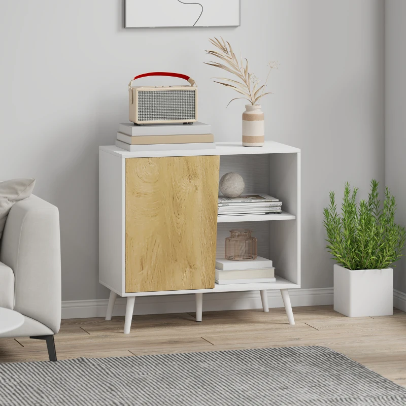 Credența Modernă HOMCOM cu Dulap și Compartiment de Depozitare, în Lemn, 80x39x76 cm, Alb
