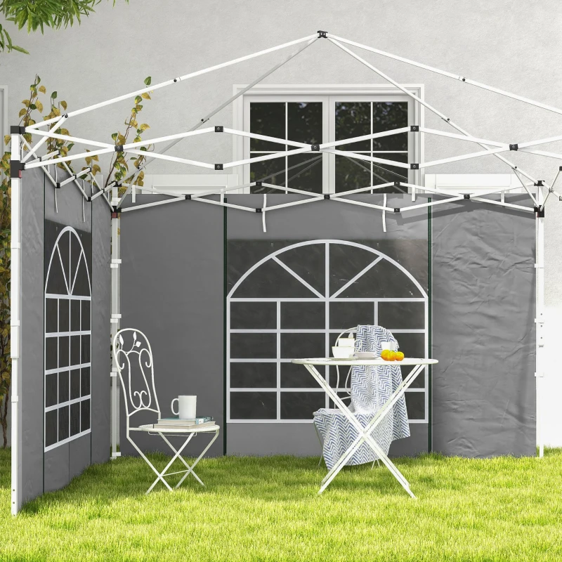 Outsunny 2 Paredes Laterales para Carpas 300x200 cm con Ventana Enrollable y Puerta con Cremallera para Carpa 3x3 m o 3x6 m Gris