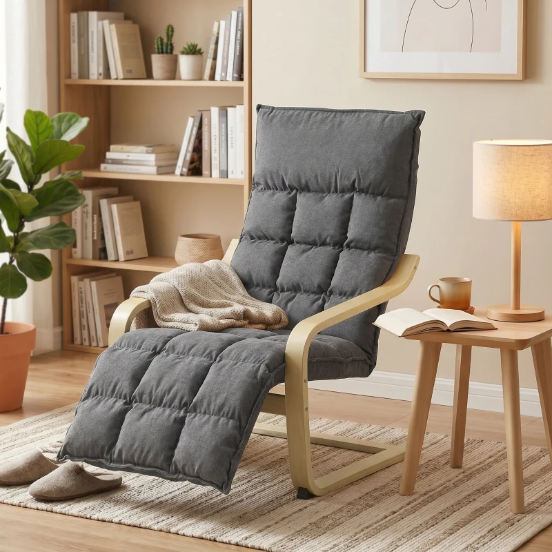 HOMCOM Butaca de Salón Tapizada en Lino con Reposapiés con Balanceo Suave Respaldo Alto Asiento Amplio Gris