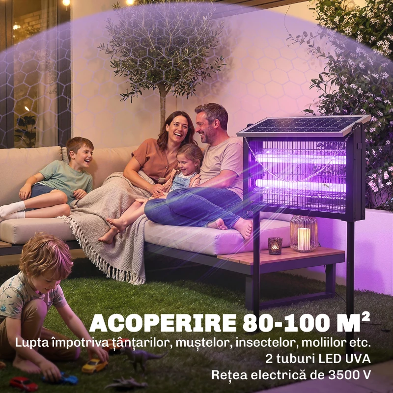 Outsunny Lampă Anti-țânțari cu Plasă de Protecție 45x18x90 cm, Neagră