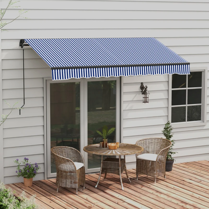 Outsunny Sonnenmarkise Markise Terrassenmarkise, inkl. Handkurbel, wetterbeständig, 247 cm x 295 cm, Blau + Weiß