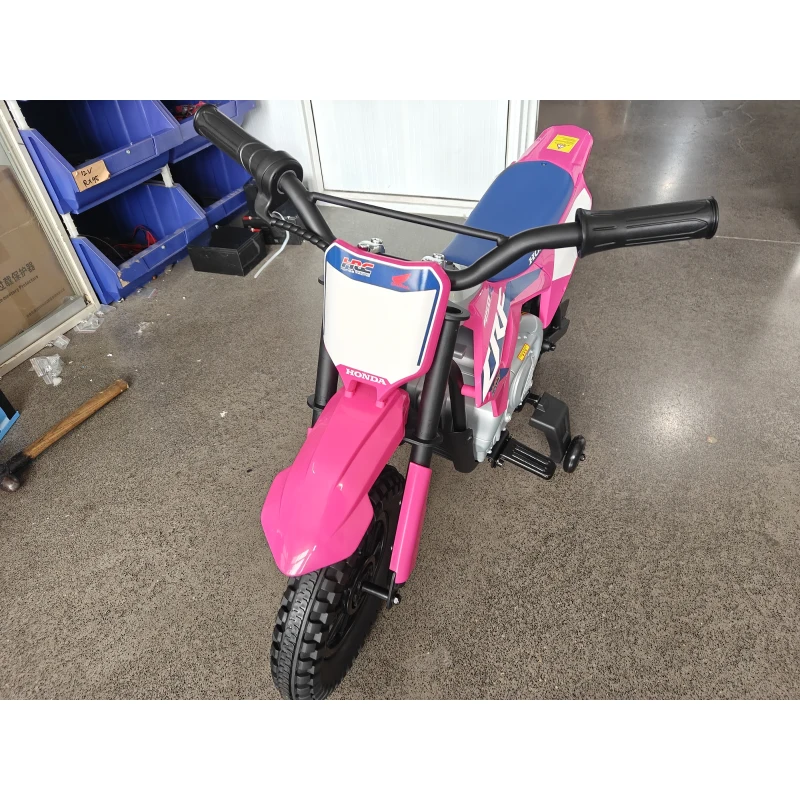 AIYAPLAY Moto Électrique pour Enfants 3+ Ans Licence HONDA CRF 450R, 12V Batterie Lithium, avec Suspensions, Rose