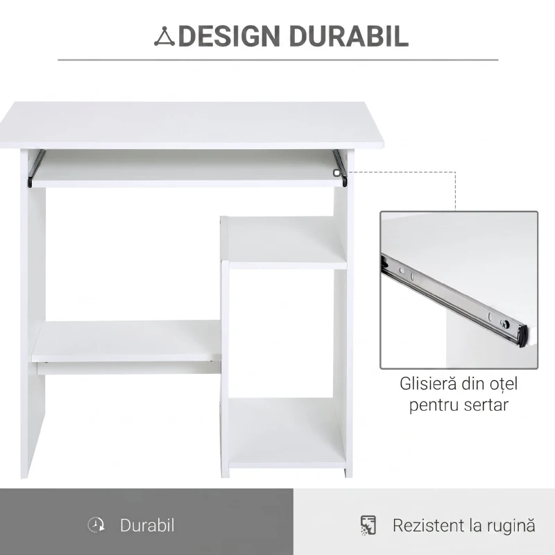 HomCom birou ergonomic, 80x45x75cm, PAL/metal, alb | AOSOM RO