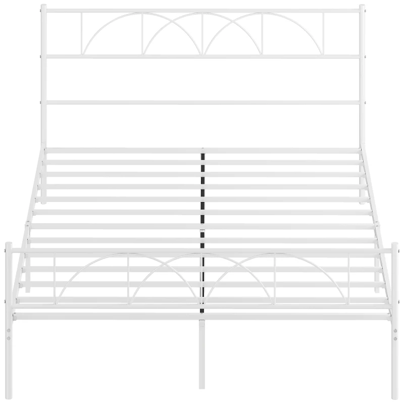 HOMCOM Cama de Casal com Cabeceira de Ripas de Aço e Espaço de Arrumação Debaixo da Cama Carga 330 kg 161,5x208x98 cm Branca