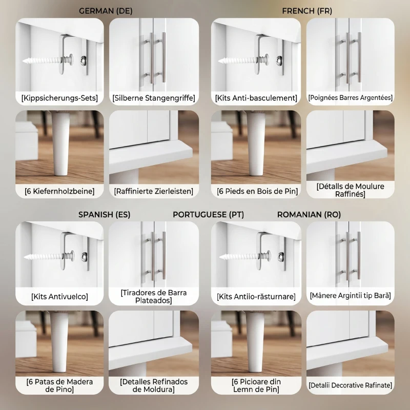 HOMCOM Comodă Buffet Elegantă cu 2 Sertare și 3 Dulapuri cu Rafturi Reglabile, din Lemn, 120x38x86 cm, Alb