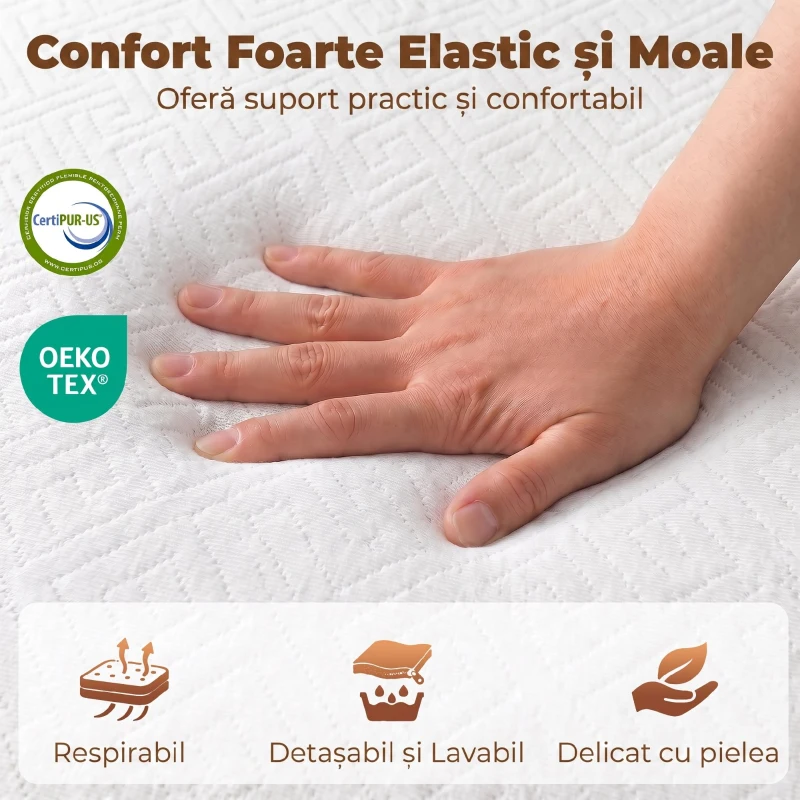 HOMCOM Saltea Pliabilă 195x120cm, 10cm, Husă Lavabilă, Ideală pentru Oaspeți/Camping, Gri