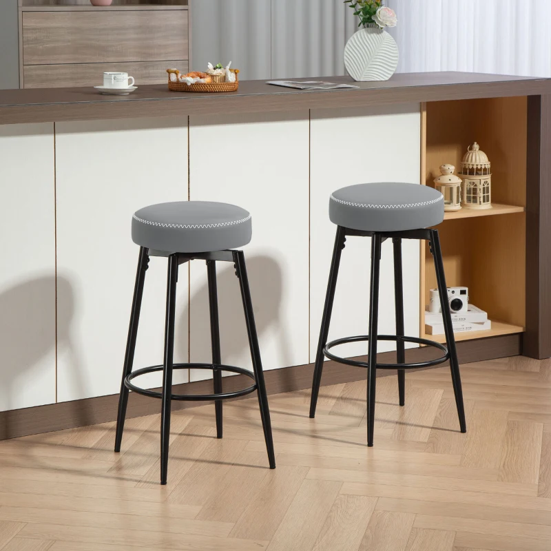 HOMCOM Set of Two Faux Leather Bar Stools - Grey/Black