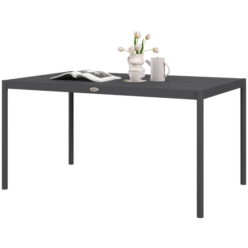 Outsunny Table de jardin rectangulaire pour 6 personnes en aluminium plateau à lattes dim. 145L x 90l x 74H cm gris