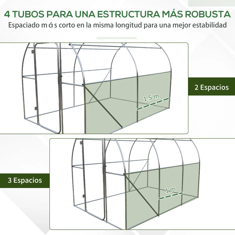 Outsunny Invernadero de Túnel 3x2x2 m con Puerta y Ventanas Invernadero de Jardín con Cubierta de PE y Metal Galvanizado Verde
