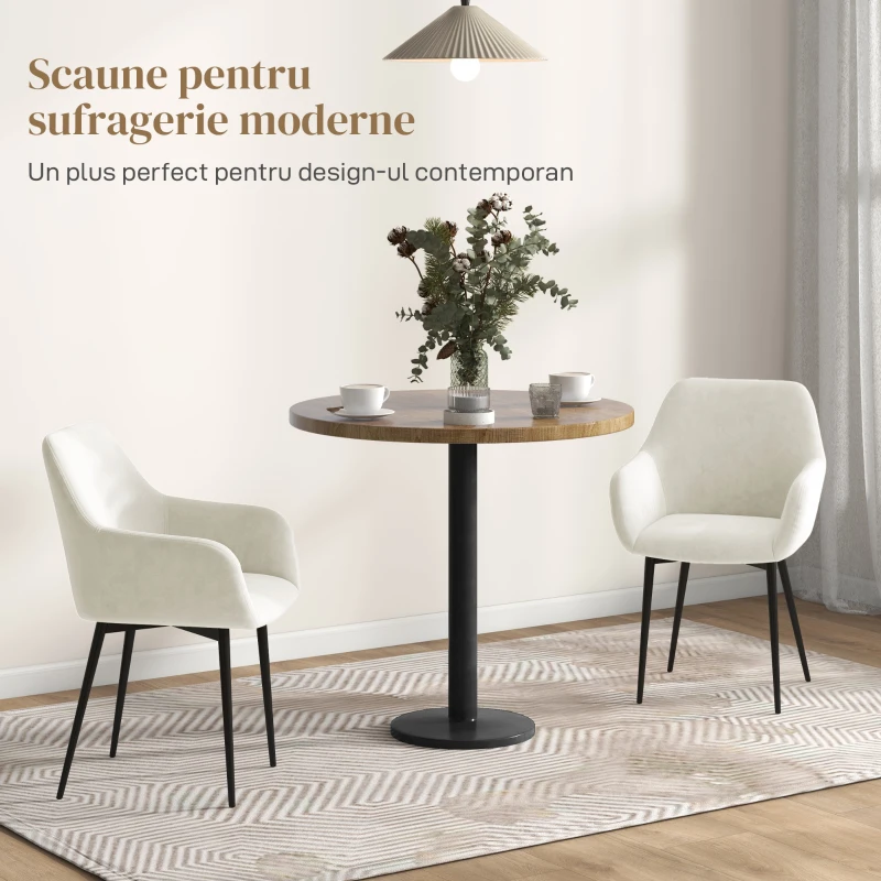 HOMCOM Set 2 Scaune de Dining Nordice Tapițate cu Brațe Curbate din Material Catifelat, 54x57x80 cm, Crem