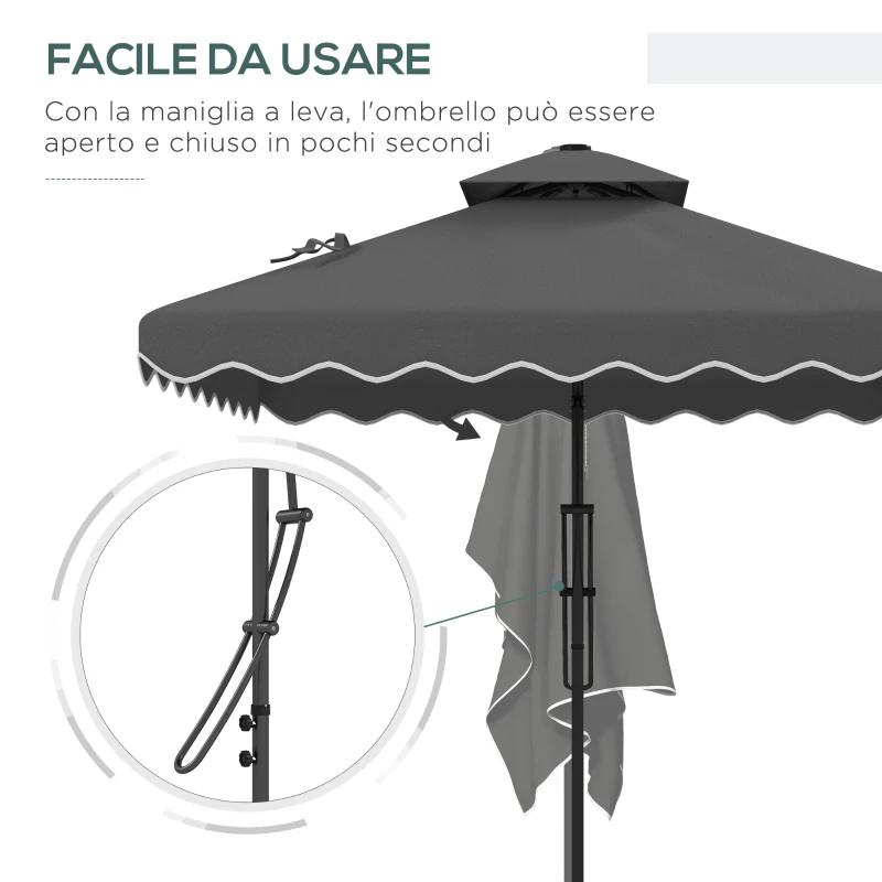 Outsunny Ombrellone a Sbalzo con Doppio Tetto, Apertura a Manovella e Base a Croce, 2.5x2.5m, Grigio