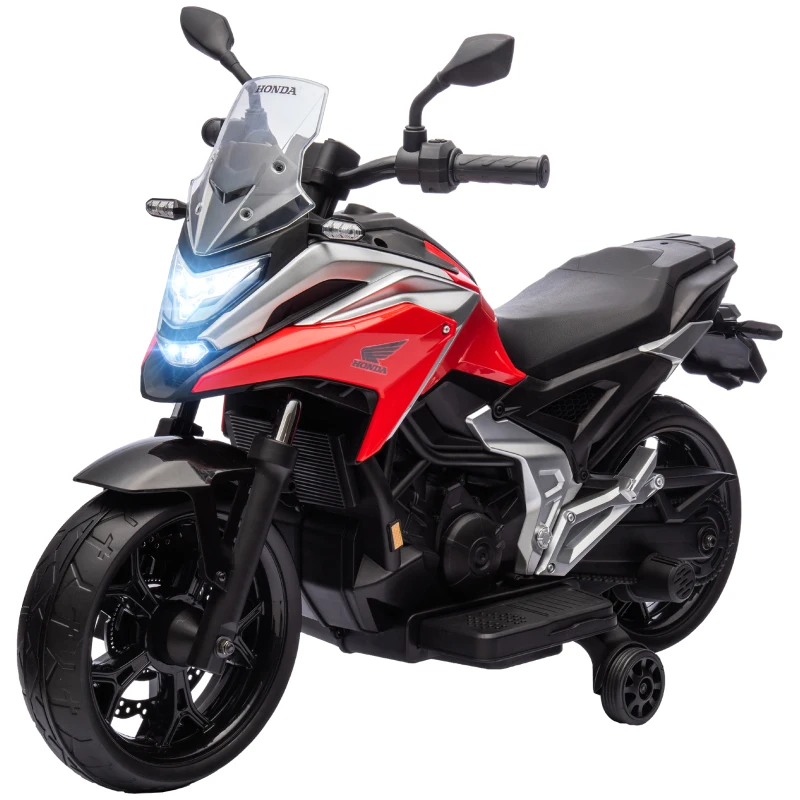 AIYAPLAY Motocicletă electrică pentru copii 3-6 ani cu licență Honda, faruri, muzică și roți ajutătoare, 107x46x75 cm, roșie(m-12)