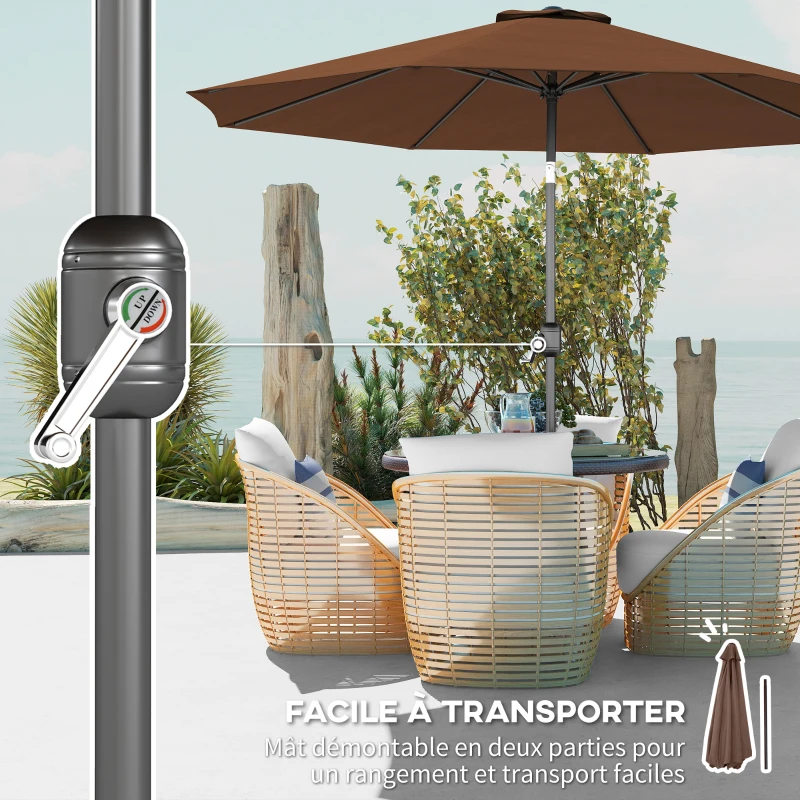 Outsunny Parasol de Jardin Extérieur 3x3 m, Parasol Inclinable Octogone avec Manivelle, 8 Baleines, Anti-UV, Chocolat