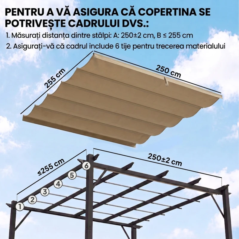 Outsunny Acoperiș pentru Gazebo Pergolă cu 10 Orificii de Drenaj din Poliester, 250x255 cm, pentru Pergolă 3x3 m, Maro Deschis